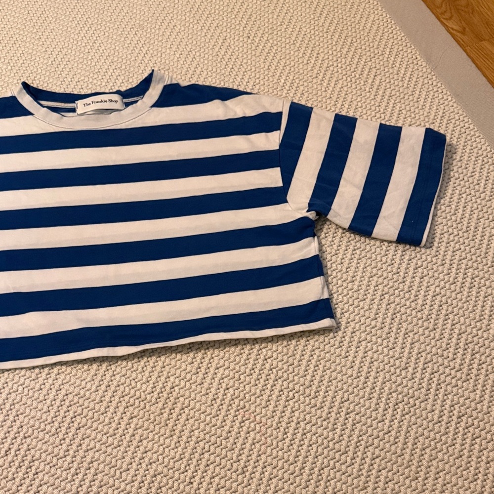 The Frankie Shop Blue & White Stripe Short Sleeve Cropped Tee